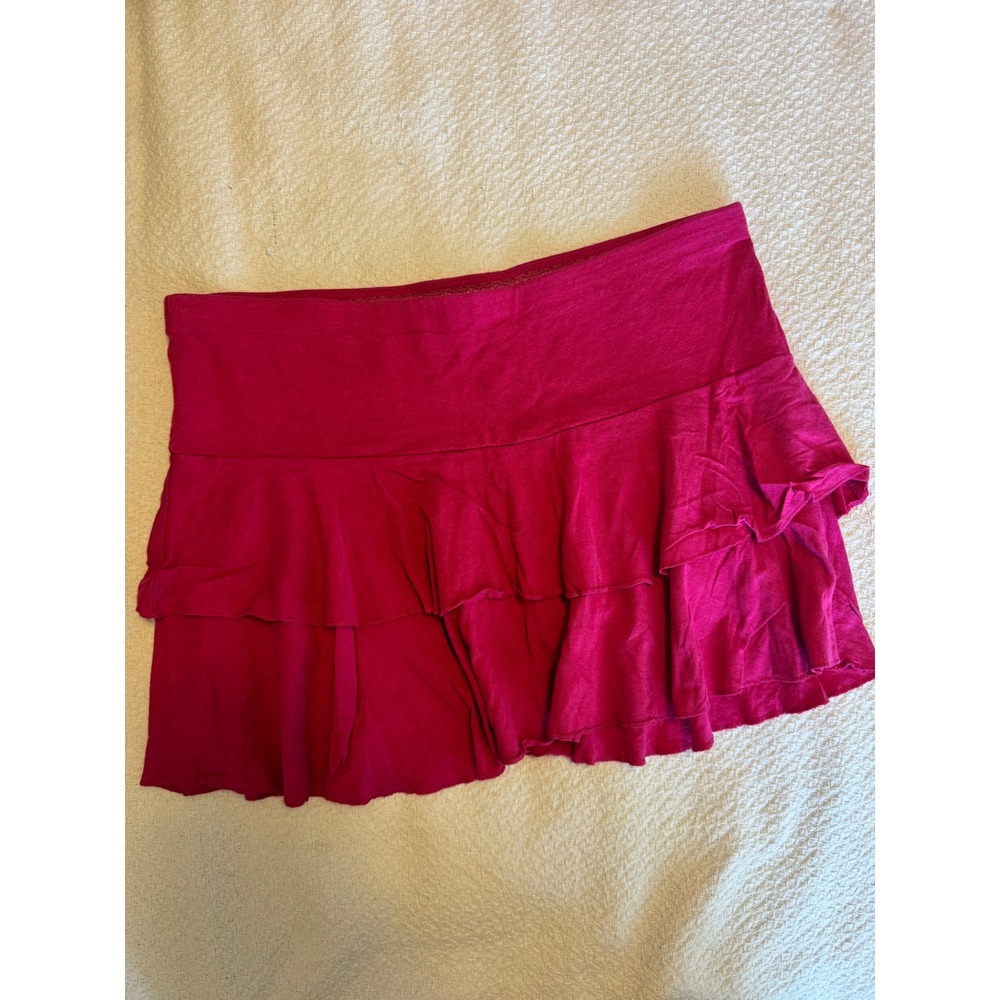 Express Womens Magenta Pink Tiered Ruffle Mini Skirt Stretchy Knit Size S